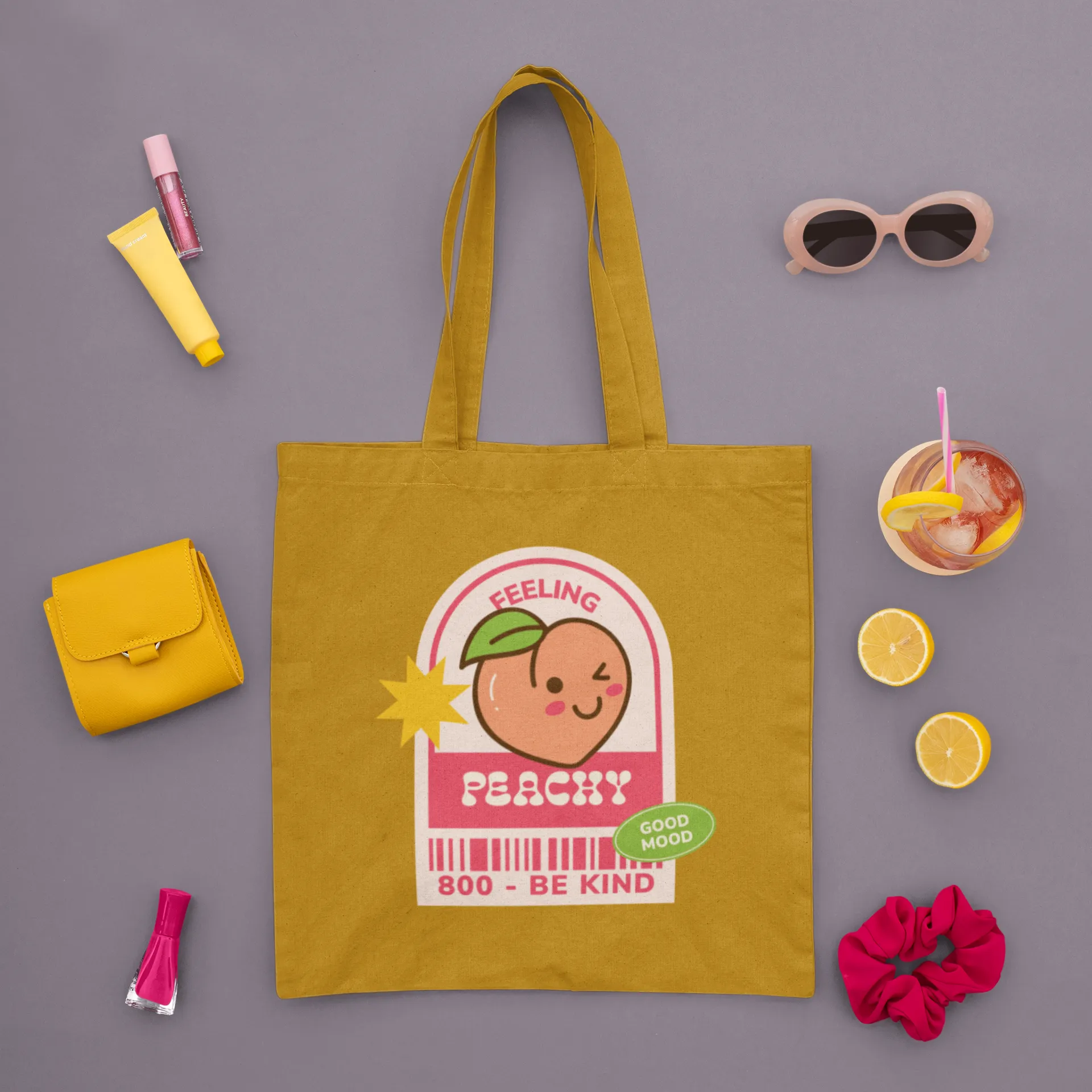 Feeling Peachy Printed khaki Tote Bag