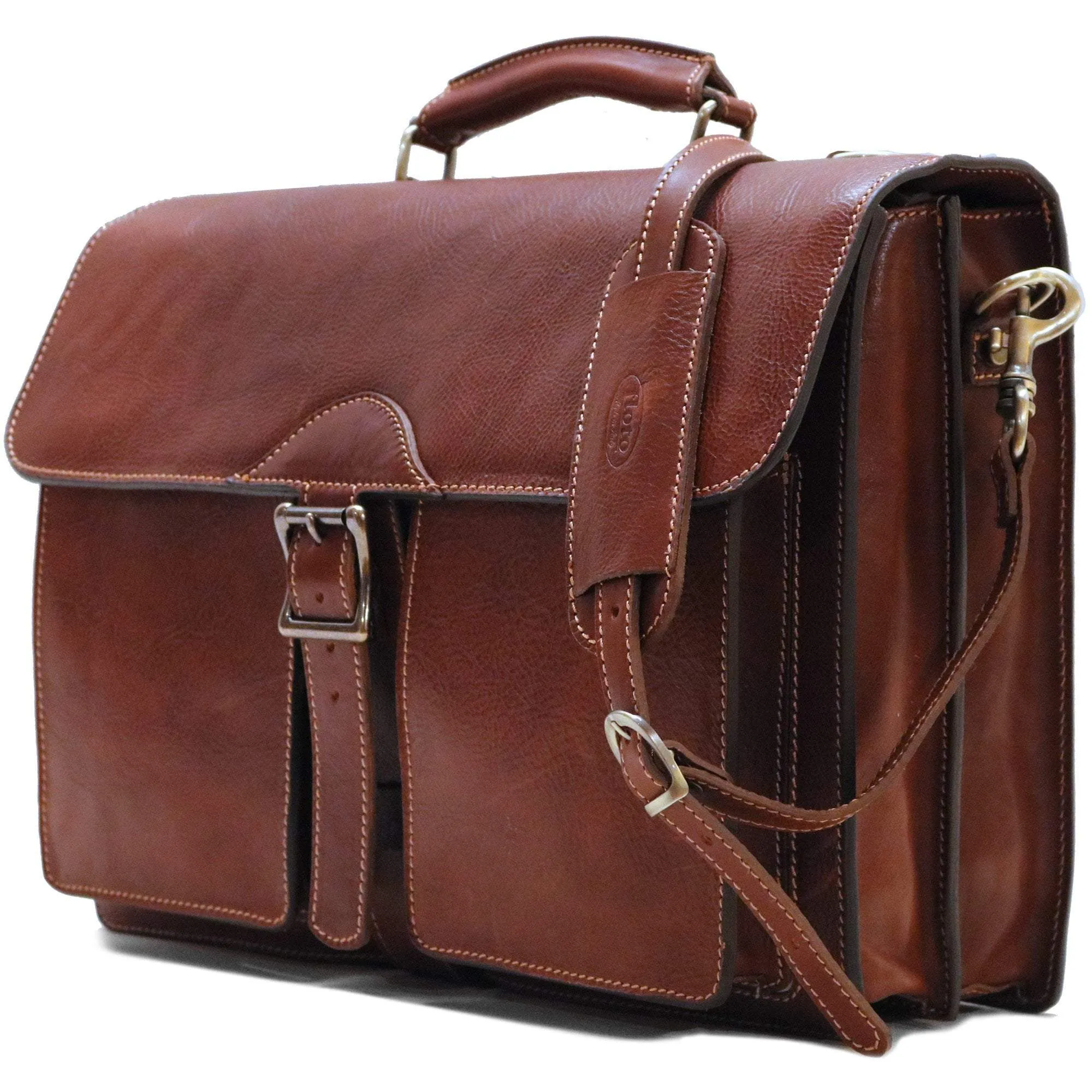 Floto Leather Novella Roller Buckle Briefcase