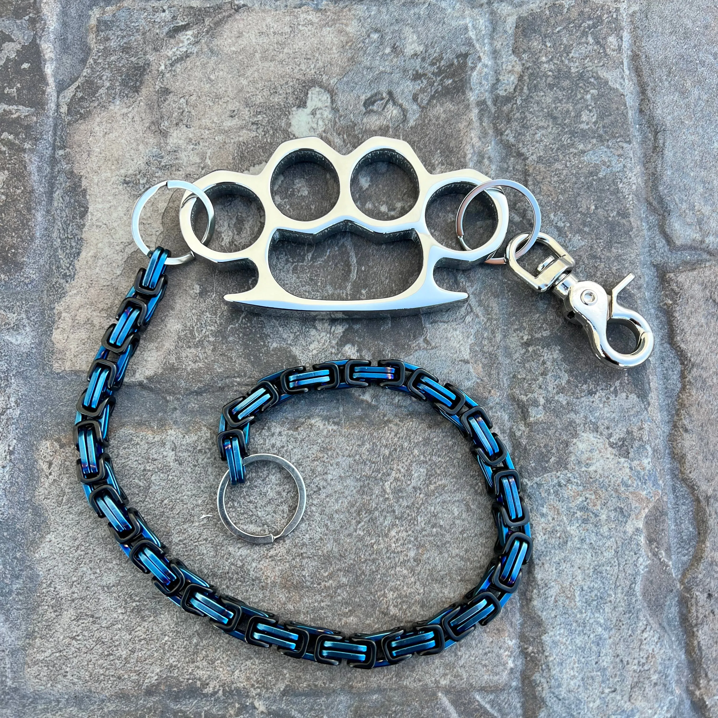 Four Finger Wallet Chain - Black & Blue Daytona Heritage - W/ Polished Four Finger Ring - WCK25H