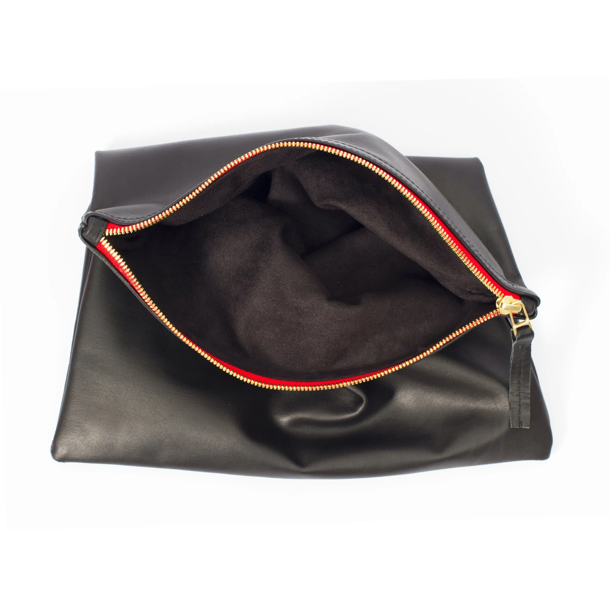 Genuine Lambskin Leather Foldover Clutch-Black