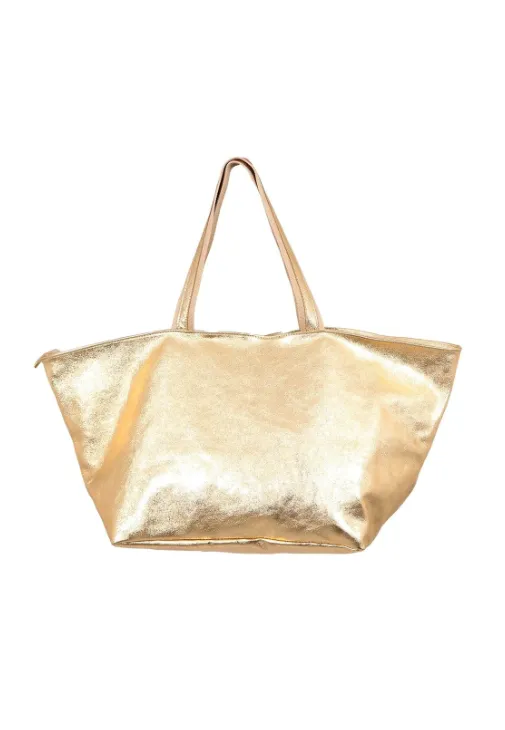 Gold Large Leather Weekend Bag