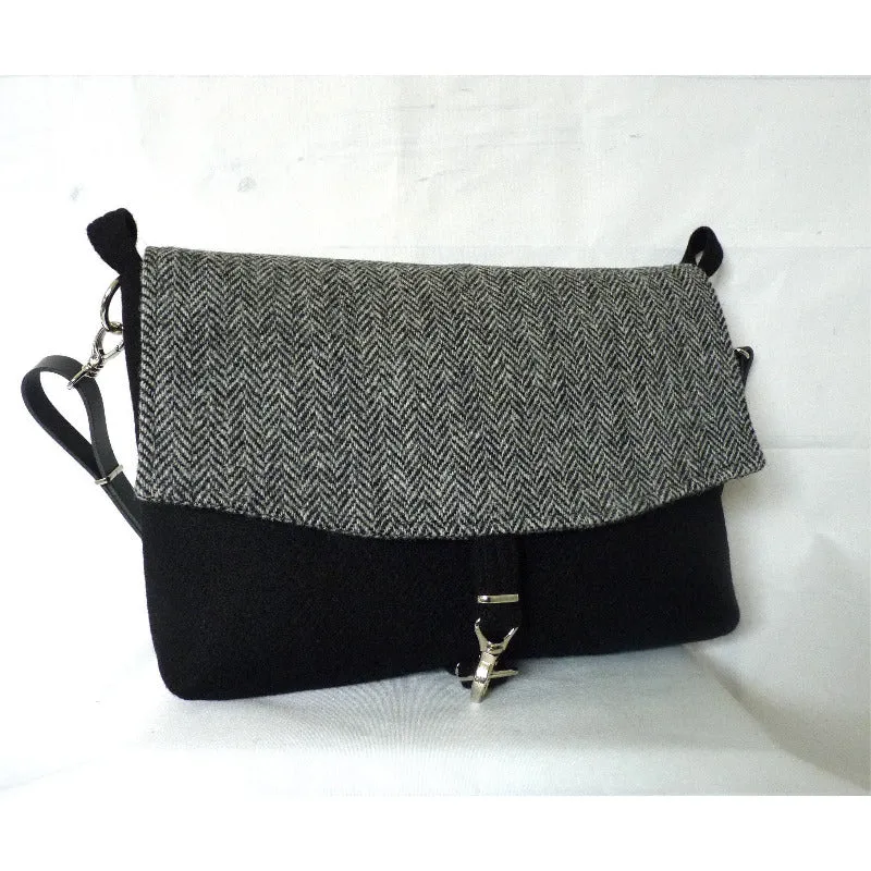 Harris Tweed Bag - Ingleborough Messenger Bag - Black & Grey