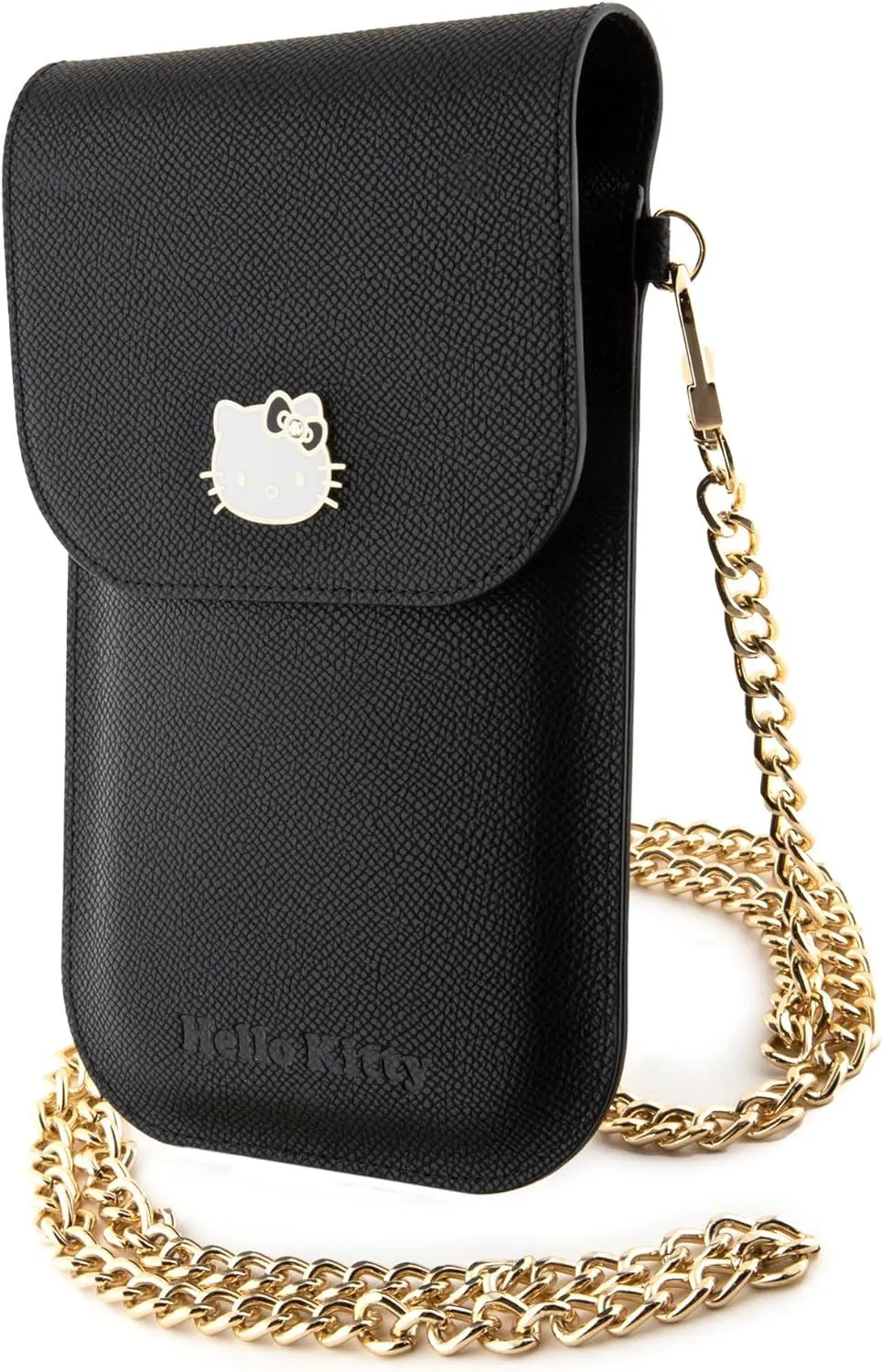 Hello Kitty Leather Metal Logo Chain Universal Phone Bag Pouch Black - HKOWBPGHDLMK