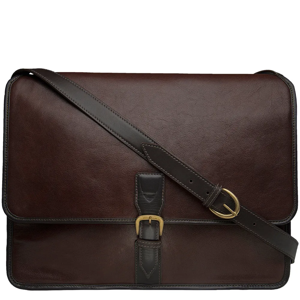 Hidesign Harrison Buffalo Leather Laptop Messenger Briefcase Brown