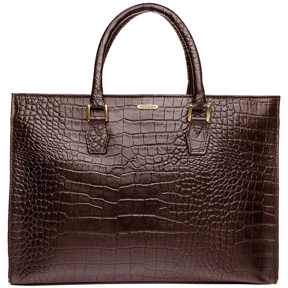 Hidesign Kester Leather Croc Embossed Briefcase Chocolate Brown