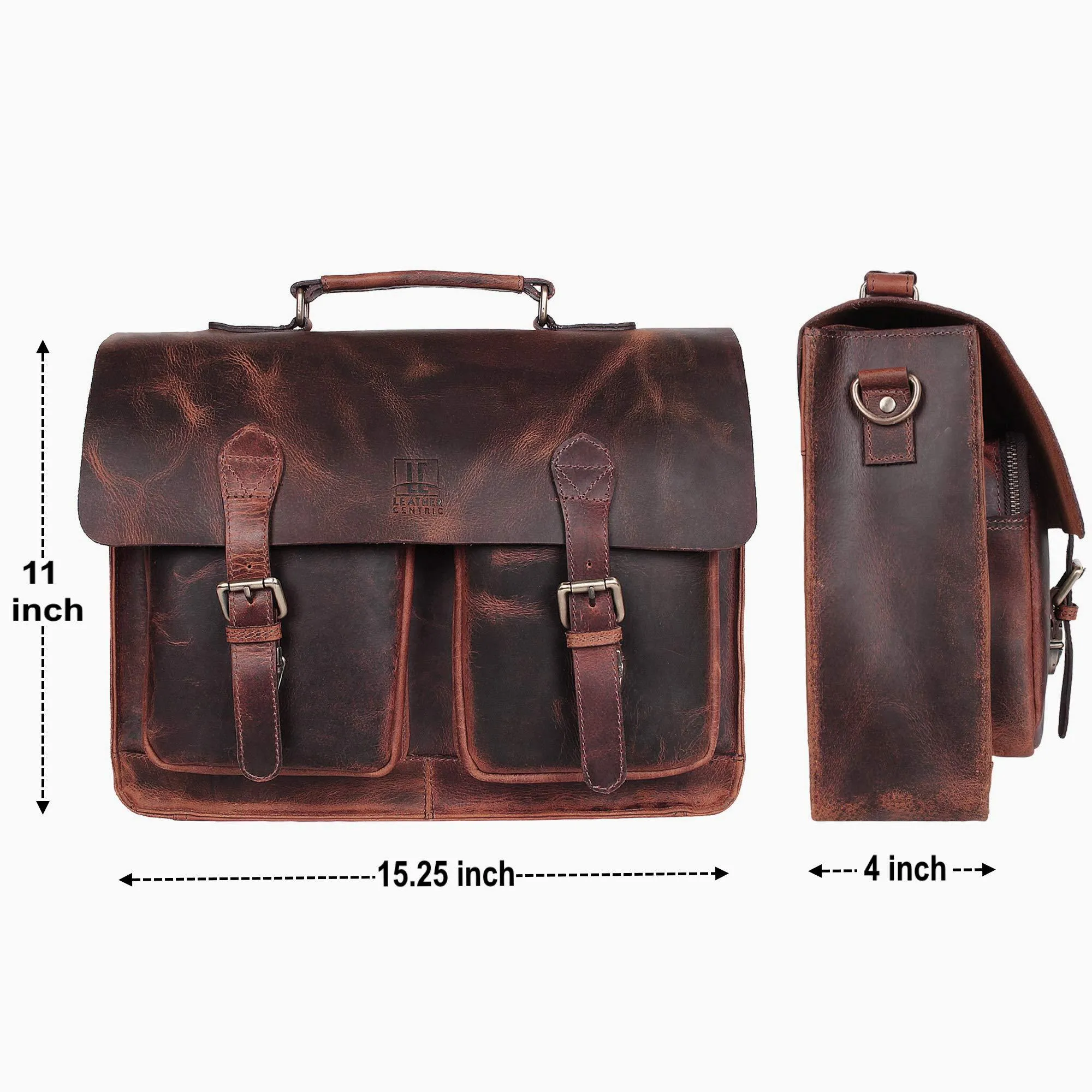 Leather Centric 15 Inch Buffalo Leather Laptop Messenger Bag Office Briefcase College Bag Fits Upto 14 Inch Laptop (Mullberry