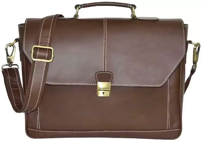 Leather Stitched Messenger Bag - Chocolate