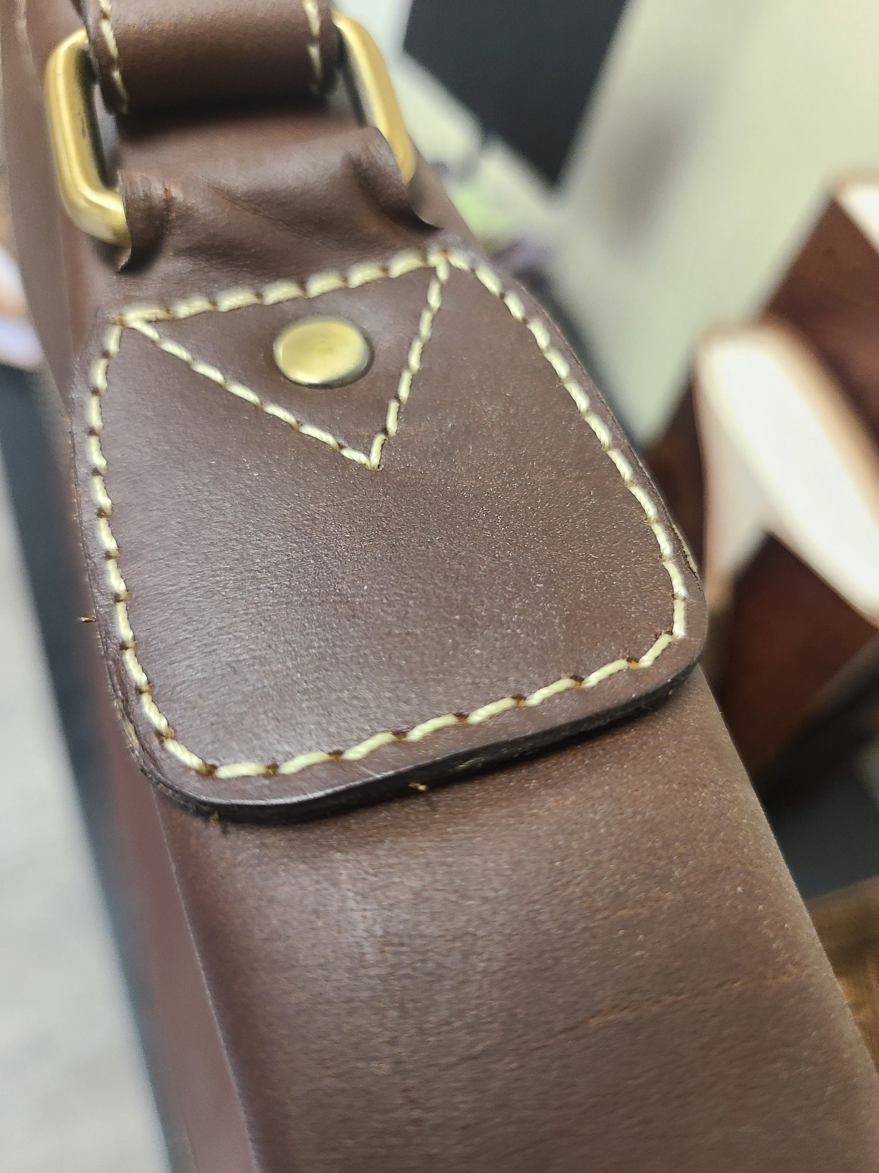 Leather Stitched Messenger Bag - Chocolate