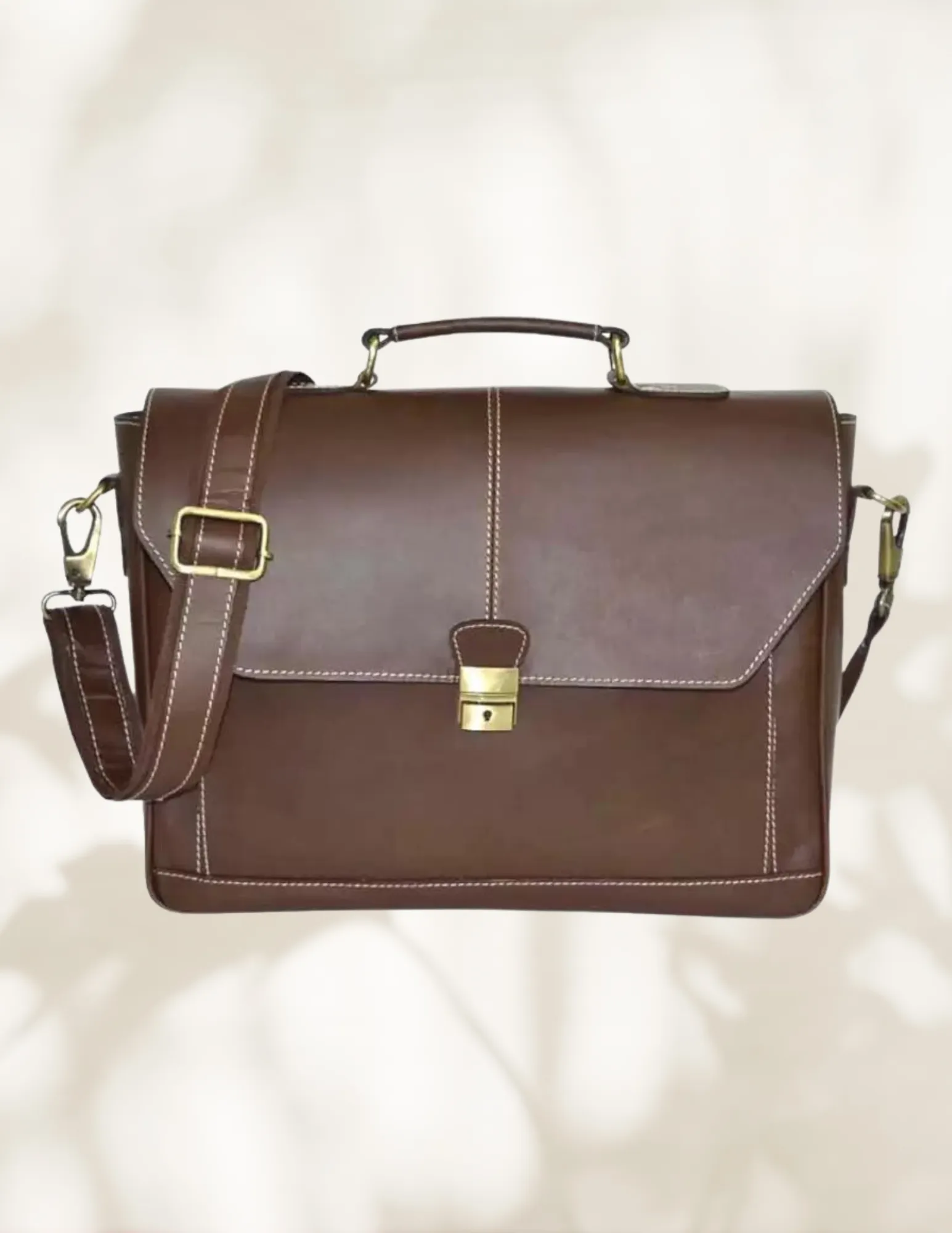 Leather Stitched Messenger Bag - Chocolate