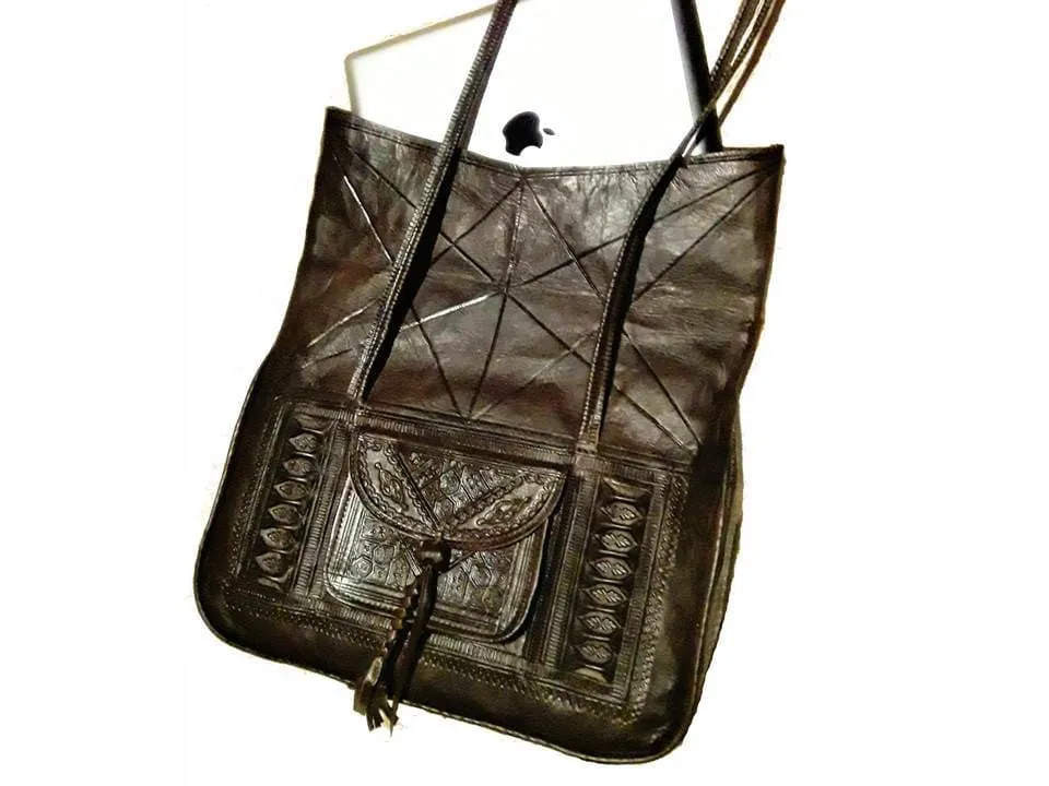 Leather Tote Bag - Chkara - Brown