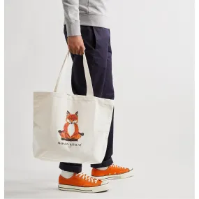 Maison Kitsune Logo Print Cotton Canvas Tote Bag