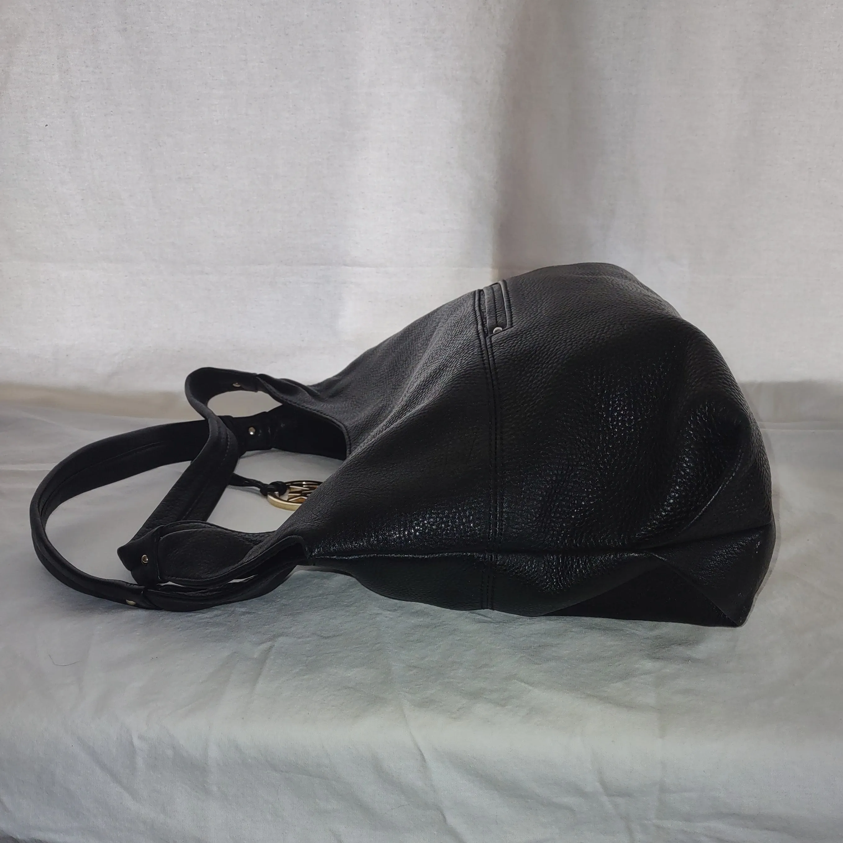 Michael Kors Handbag Hobo Shoulder Bag Black Pebbled Leather