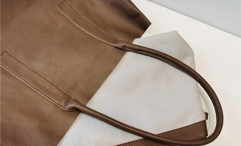 Minimalism Soft Leather Bag, Handcrafted Leather Tote Bag, Full Grain Leather Tote Bag, Birthday gift for her, Brown