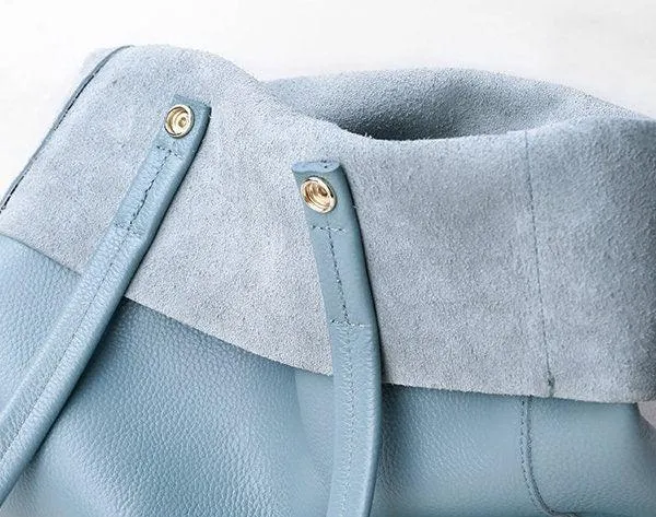 Minimalist Leather Tote Bag, Full Grain Leather Large Tote Bag, Classic Everyday Bag, Birthday gift for her, Light Blue