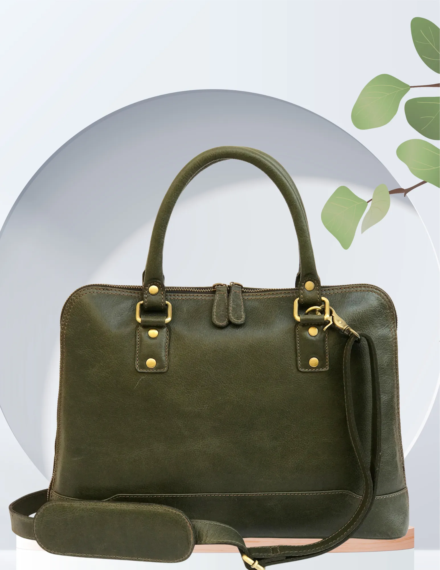 Modern Brazilian Leather Laptop Bag - Forest Green