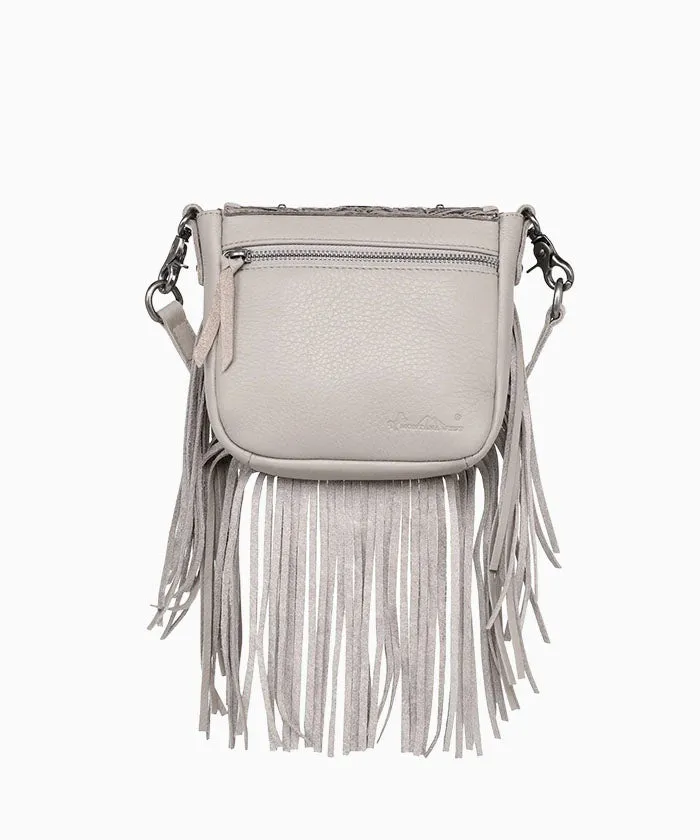 Montana West Genuine Leather Floral Tooled Fringe Crossbody