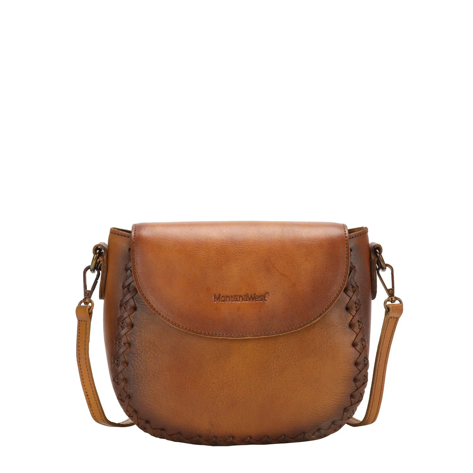 Montana West Genuine Leather Whipstitch Crossbody Bag