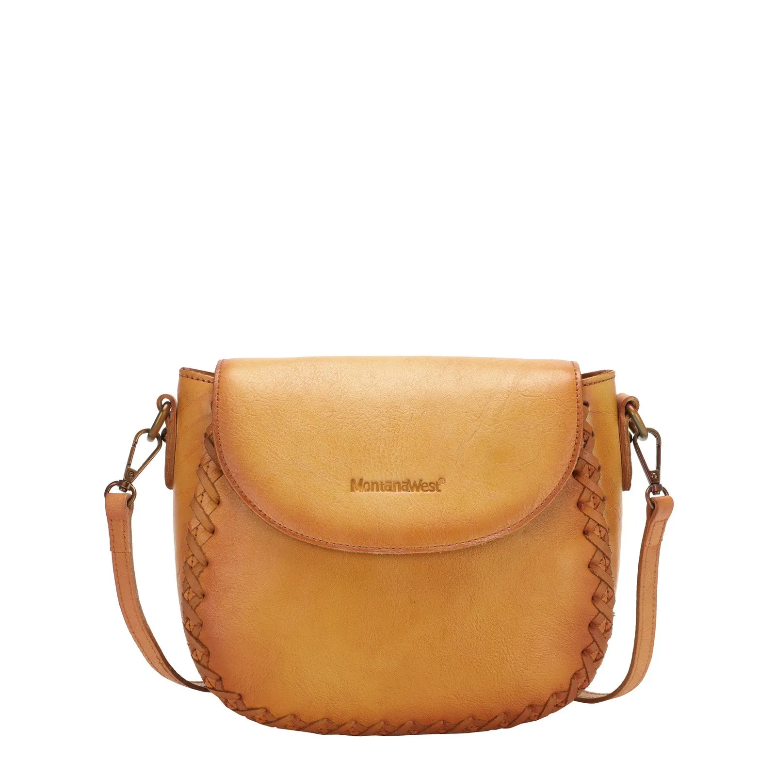 Montana West Genuine Leather Whipstitch Crossbody Bag