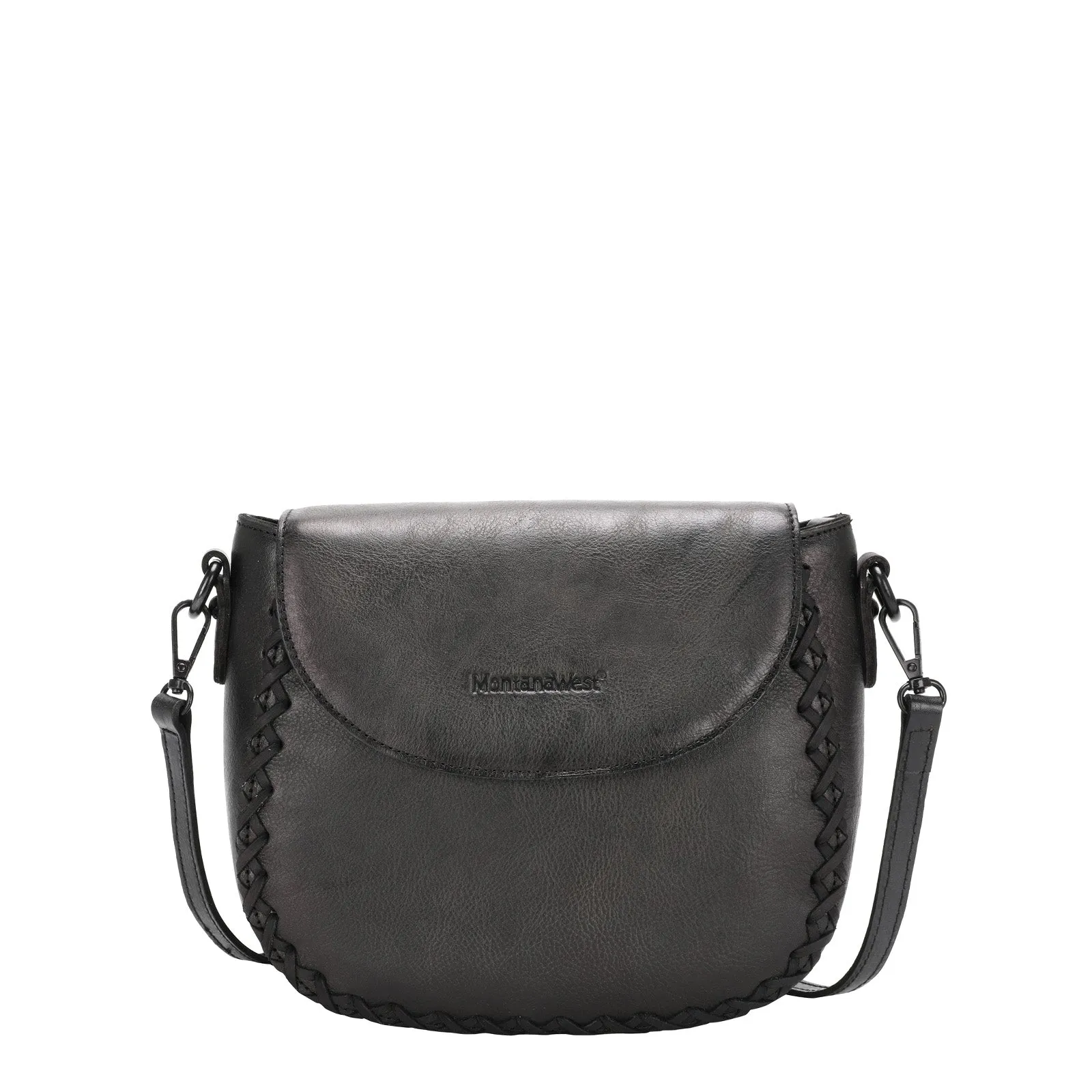 Montana West Genuine Leather Whipstitch Crossbody Bag