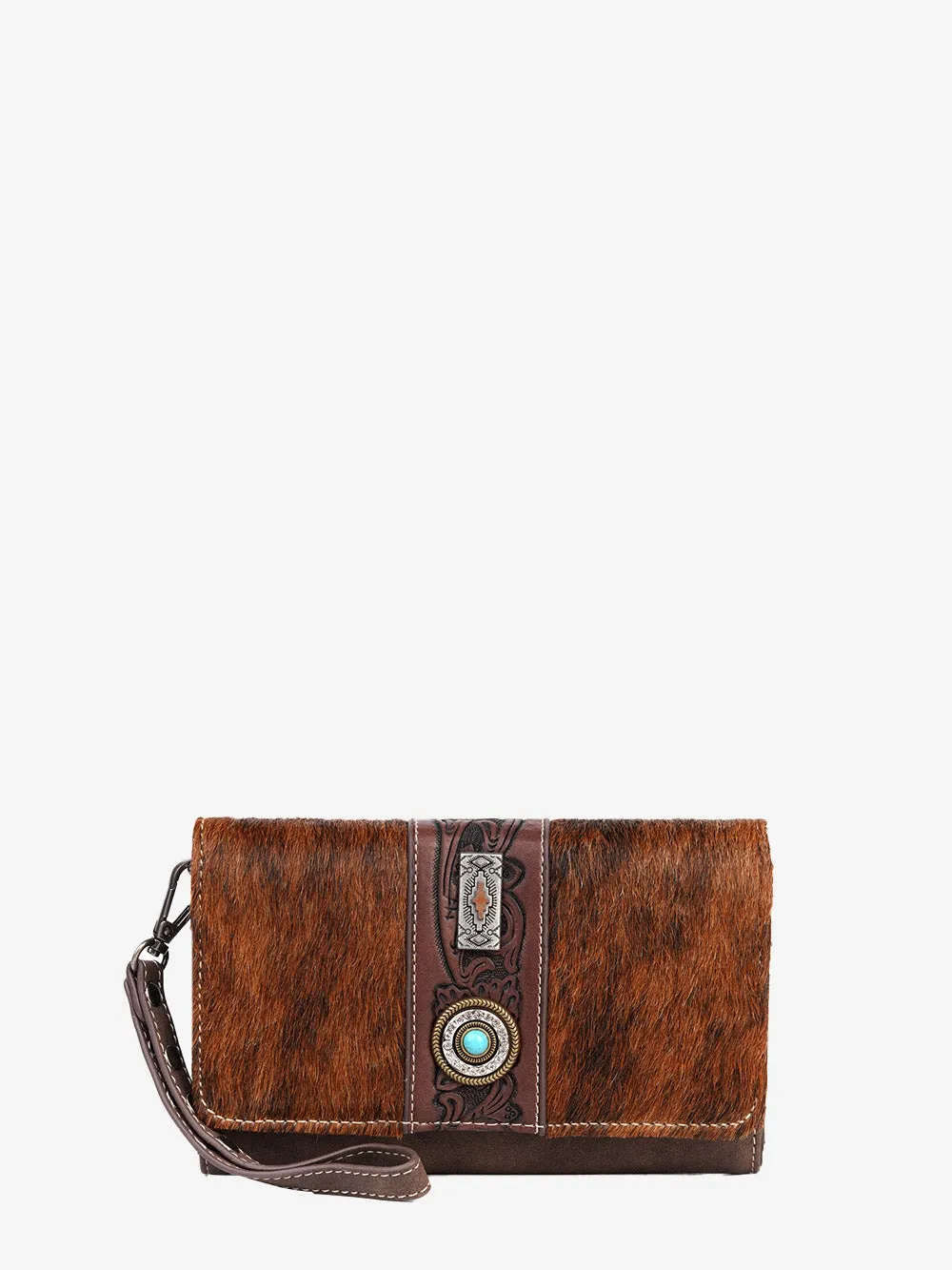 Montana West Hair-on Cowhide Concho Crossbody Wallet