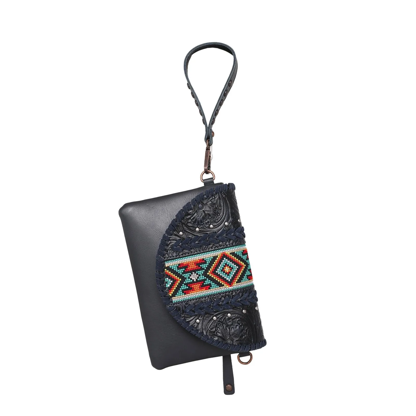 Montana West Real Leather Tooled Crossbody Clutch