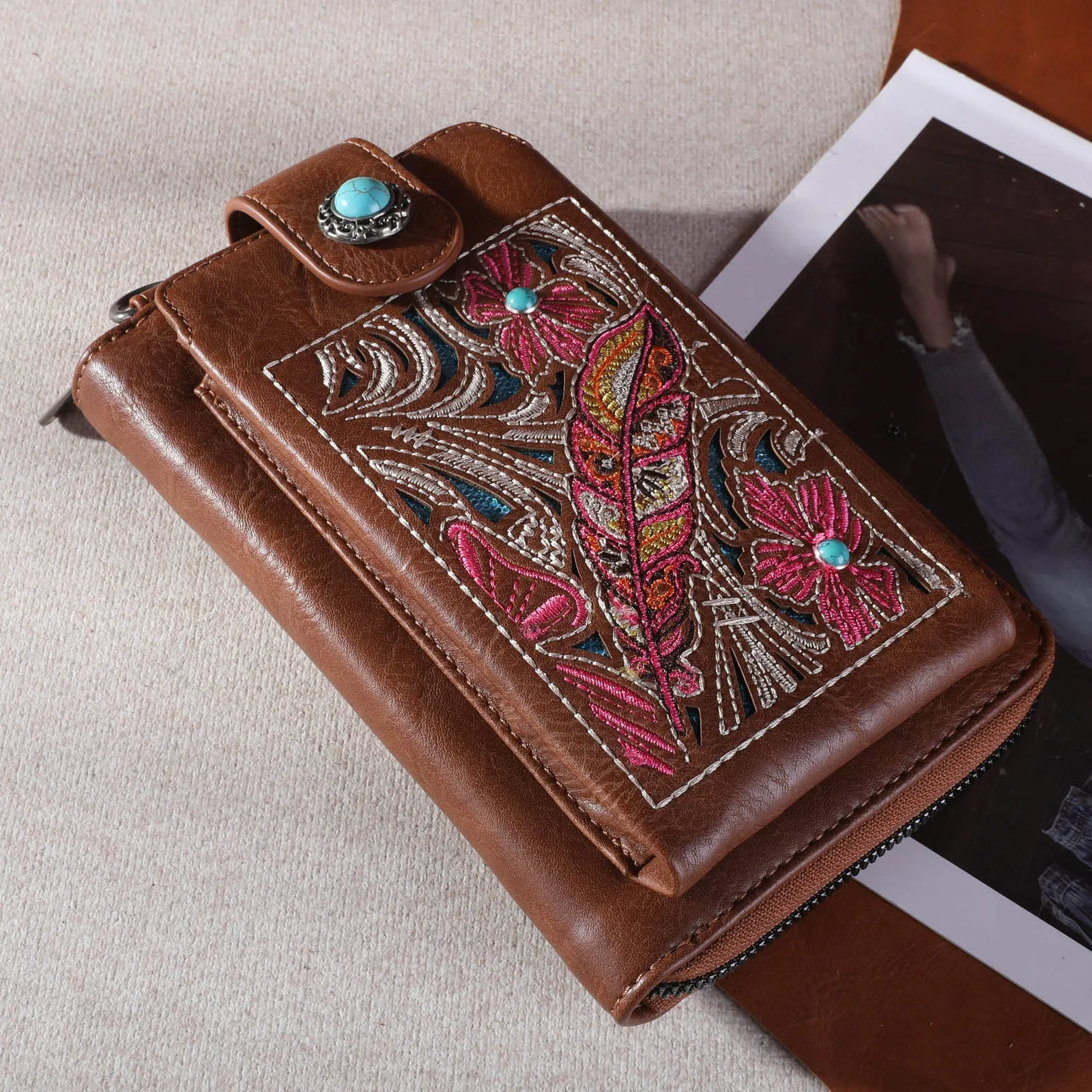 MW1244-183 Montana West Embroidered Floral Cut-out Collection Phone Wallet/Crossbody