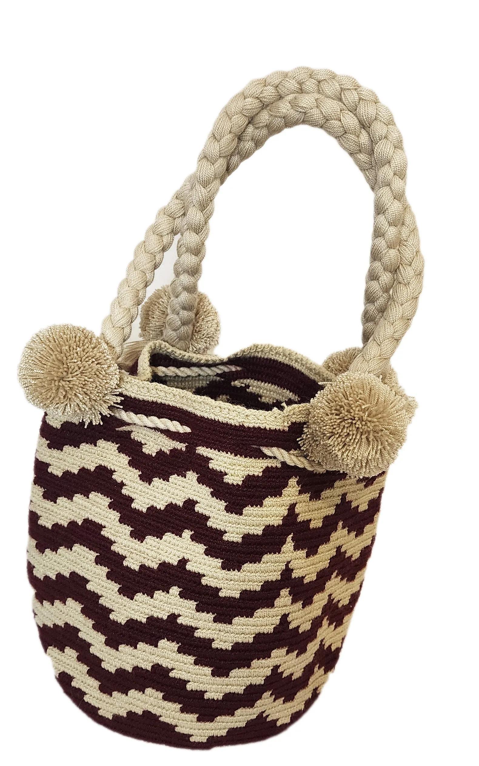 Naomi Medium Short Handle Design PomPom Mochila