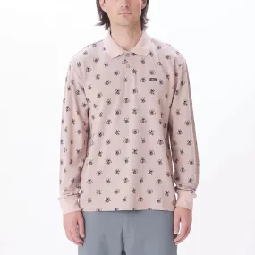 Obey Pest Jaquard Long Sleeve Polo  - Peach Whip