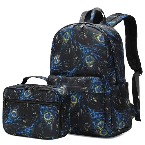 Peacock Feathers Print School Bag Backpack