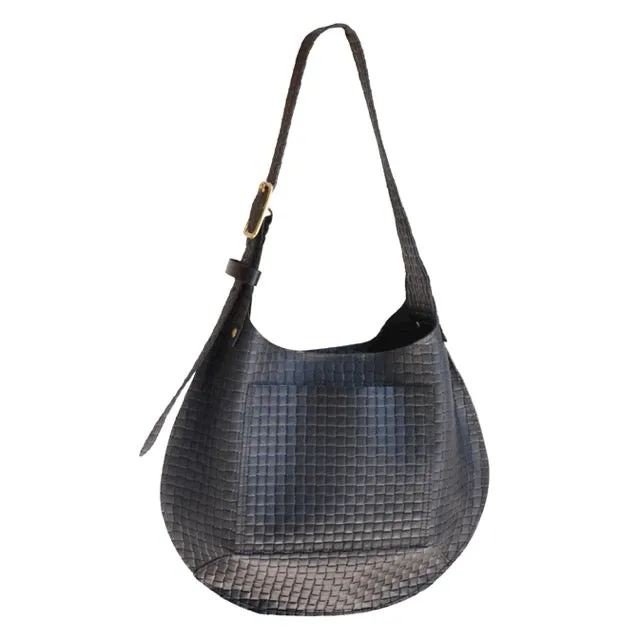 Petite Bardot Leather Hobo in Woven Noir