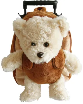 Popatu Kid's Brown Teddy Bear Rolling Backpack with Removable Plush