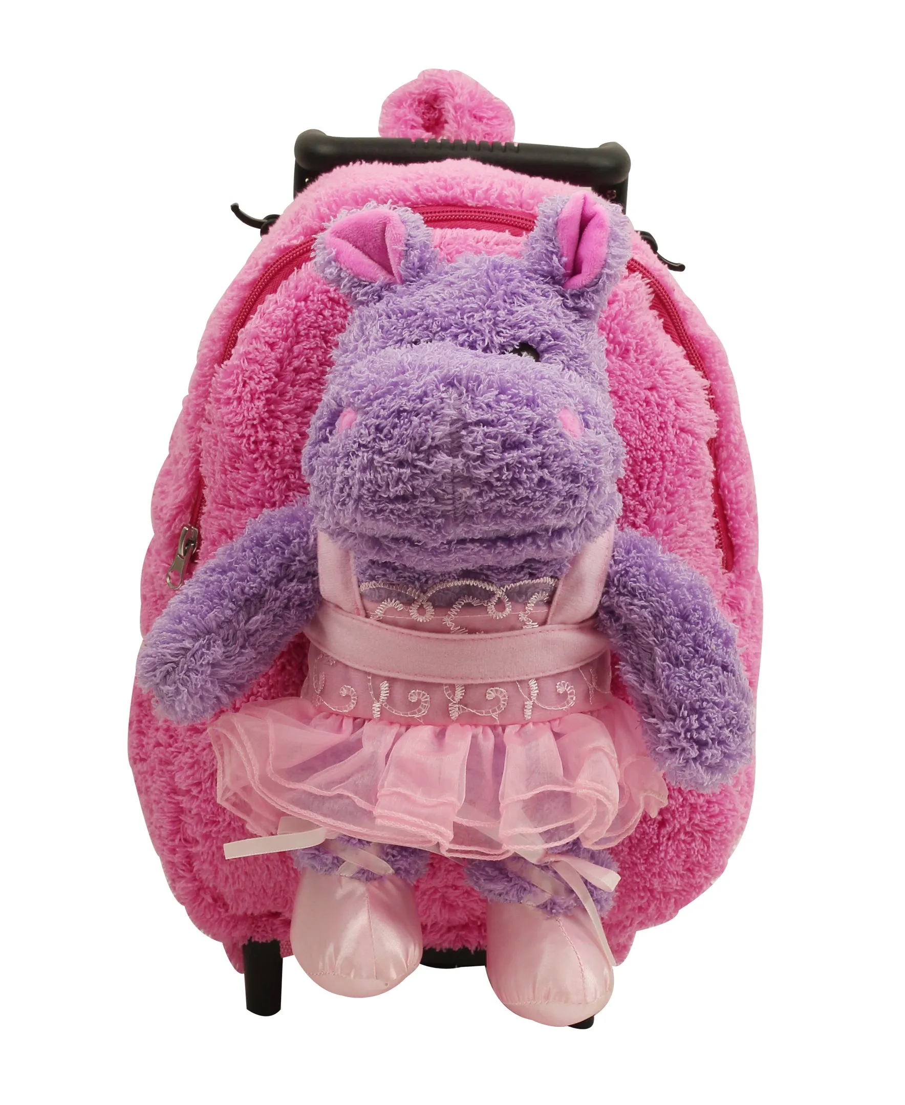 Popatu Kid's Hotpink Rolling Backpack with Removable Plush