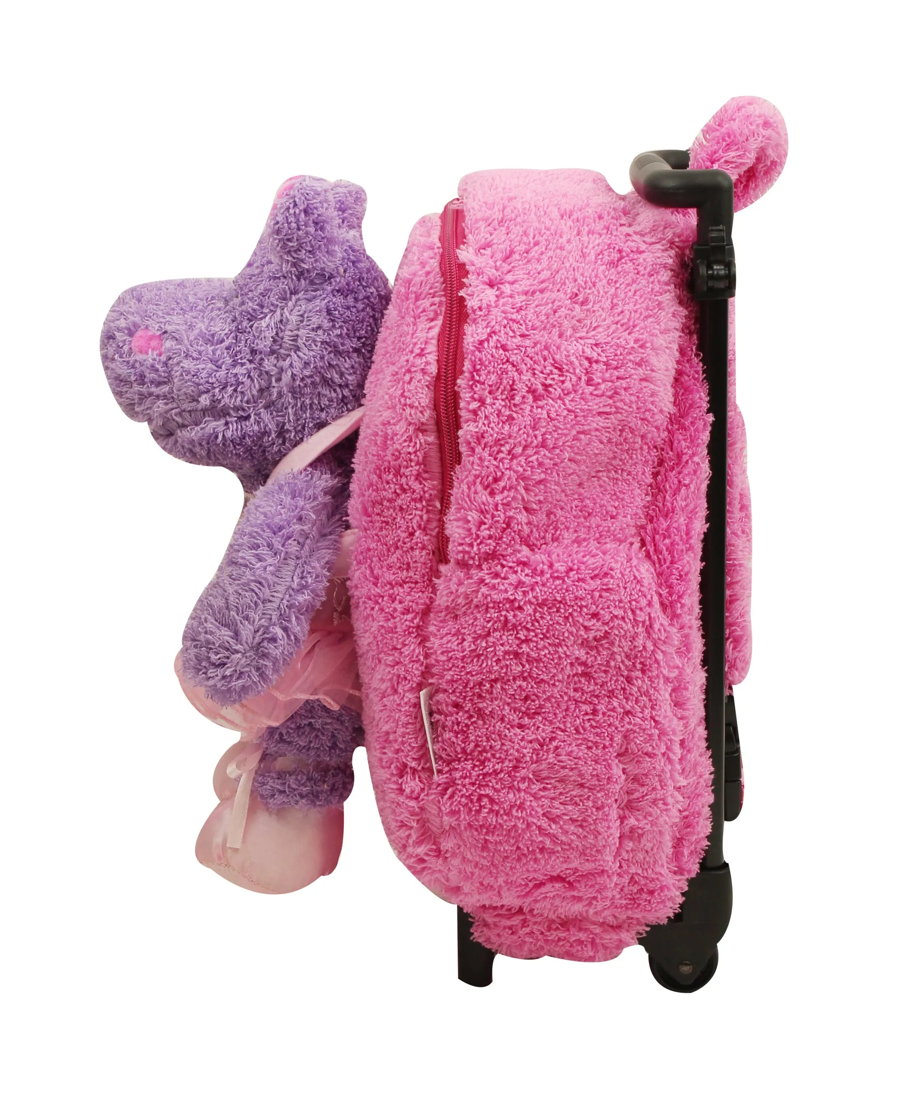 Popatu Kid's Hotpink Rolling Backpack with Removable Plush