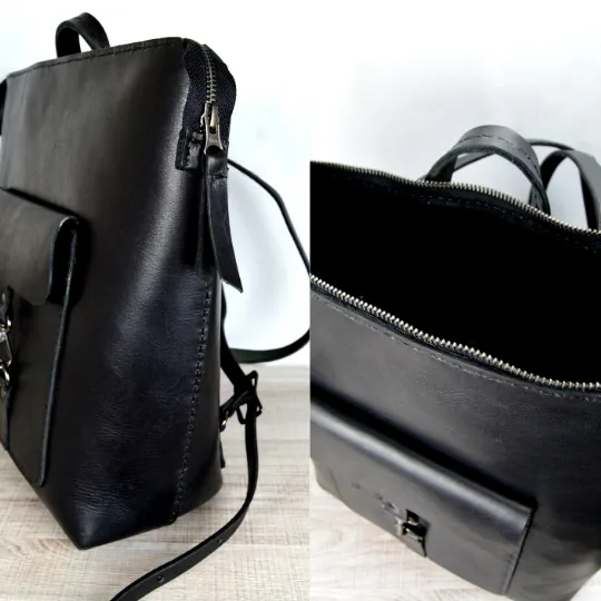 Premium Leather Ladies Backpack - Black