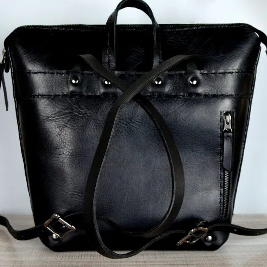 Premium Leather Ladies Backpack - Black