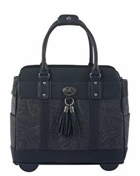 "The Dallas" Black & Grey Tooled Rolling Ipad Tablet Or Laptop Tote Carryall Bag