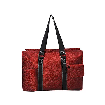 Red Glitter NGIL Zippered Lined Caddy Organizer Tote Bag