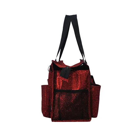 Red Glitter NGIL Zippered Lined Caddy Organizer Tote Bag