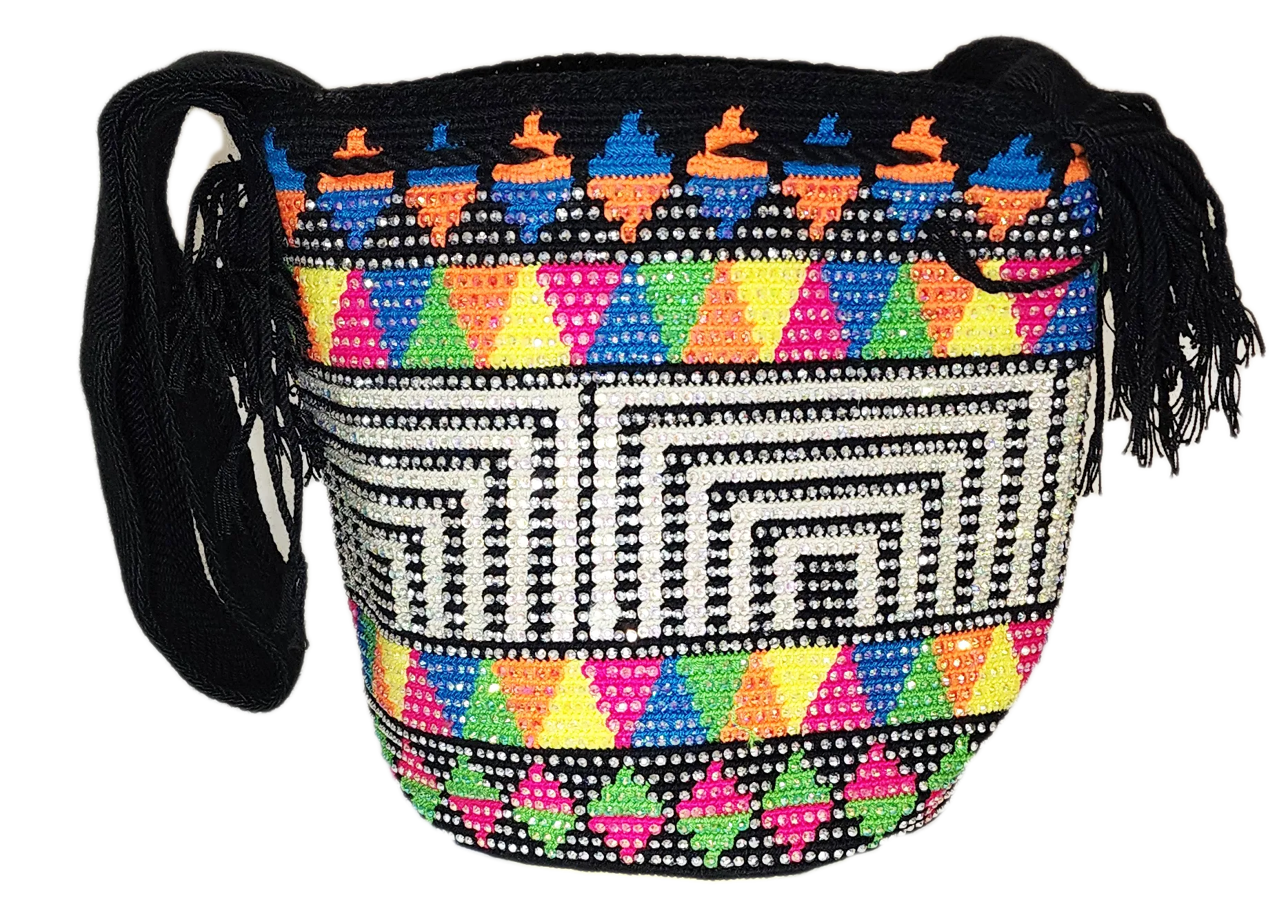 Remi Handmade Crochet Wayuu Mochila Bag with Crystals