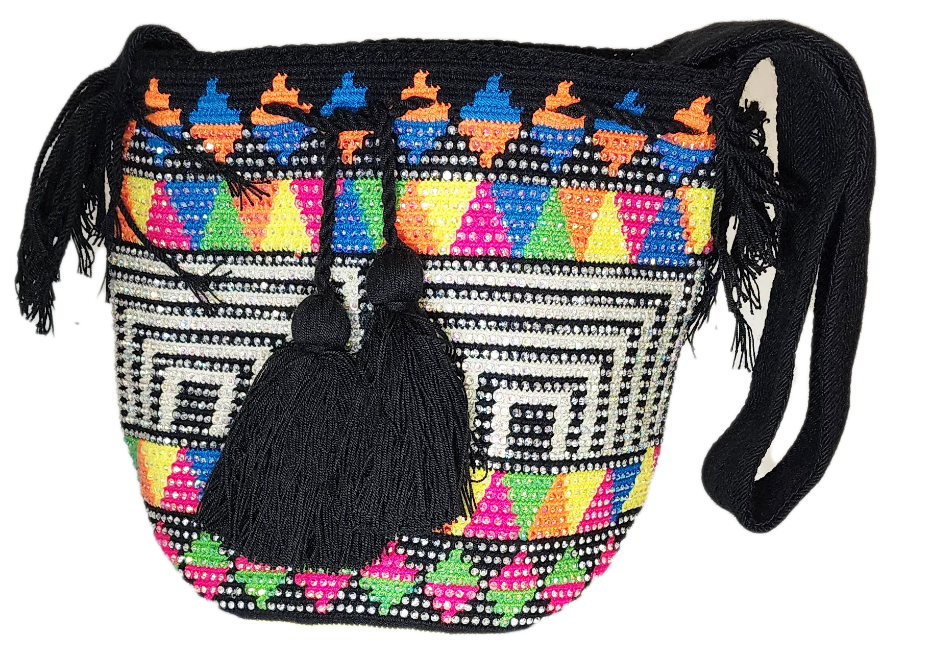 Remi Handmade Crochet Wayuu Mochila Bag with Crystals