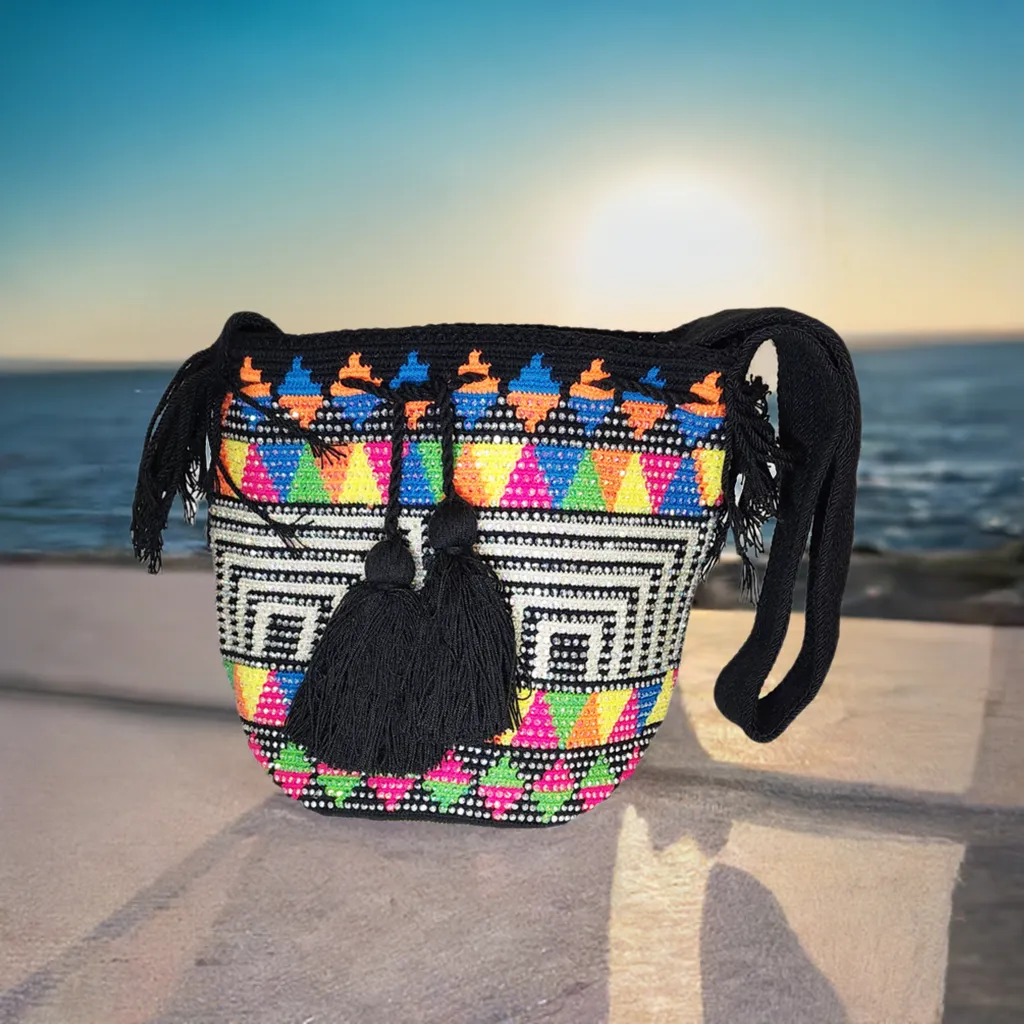 Remi Handmade Crochet Wayuu Mochila Bag with Crystals