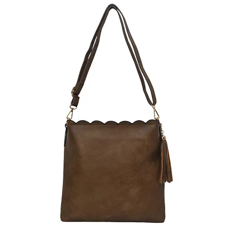 !SALE! Taupe Gray NGIL Faux Leather Scallop Shoulder Bag