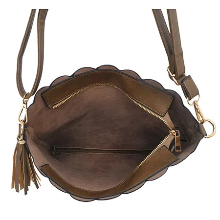 !SALE! Taupe Gray NGIL Faux Leather Scallop Shoulder Bag