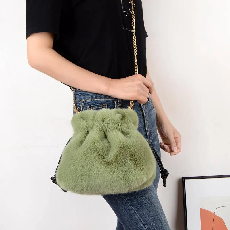 Soft & Furry Drawstring Bag