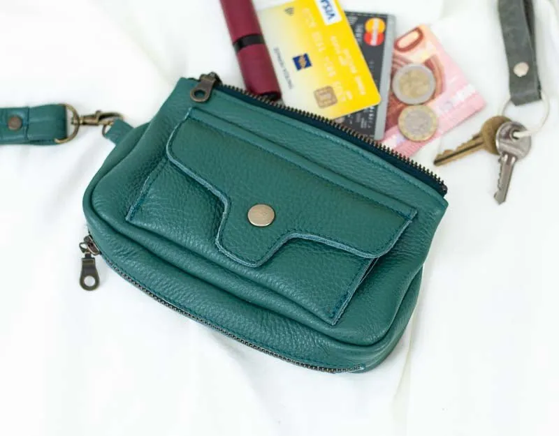 Thalia wallet - Petrol green leather