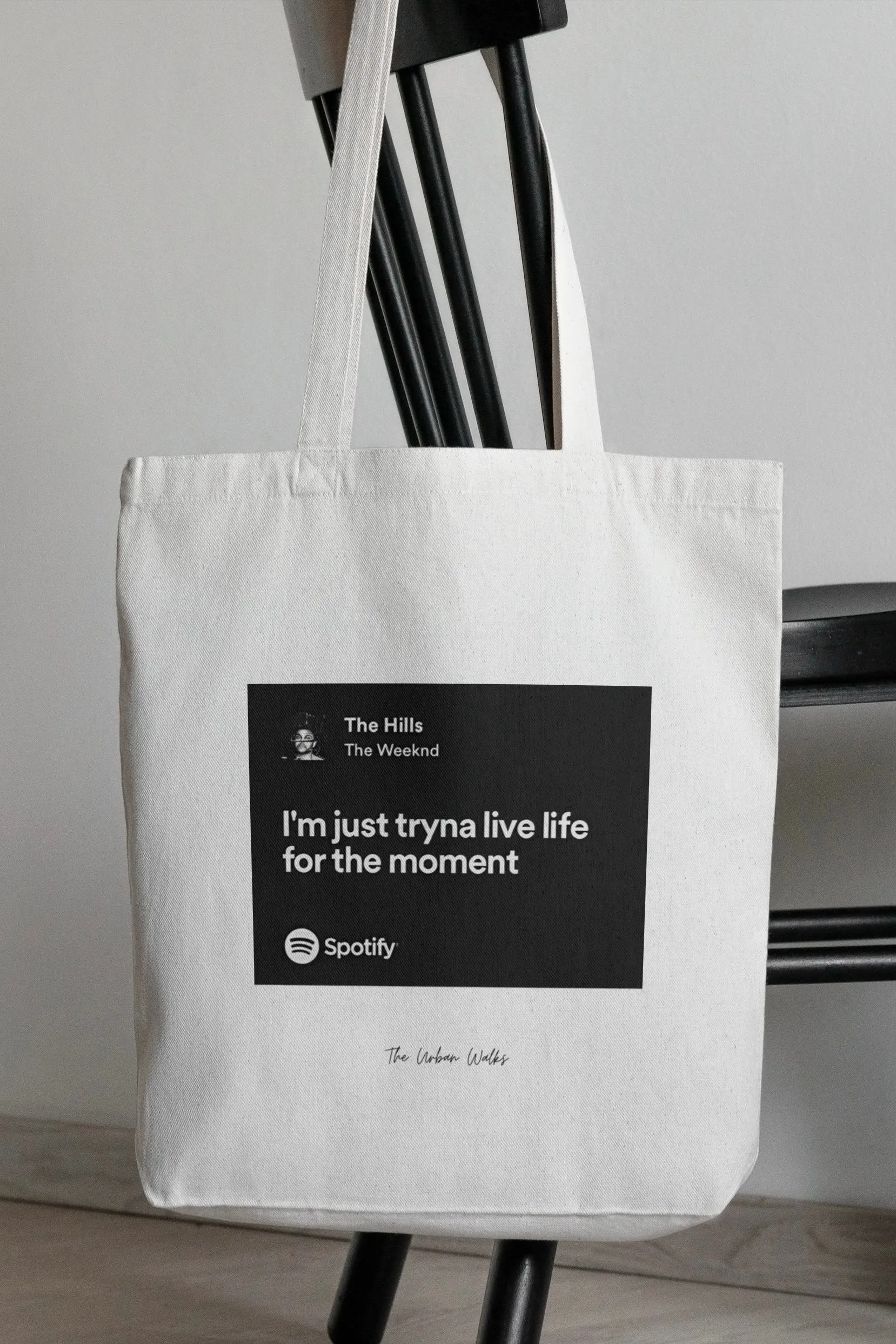 The Weeknd I'm Just Tryna Live Life Spotify White Tote Bag with Zipper