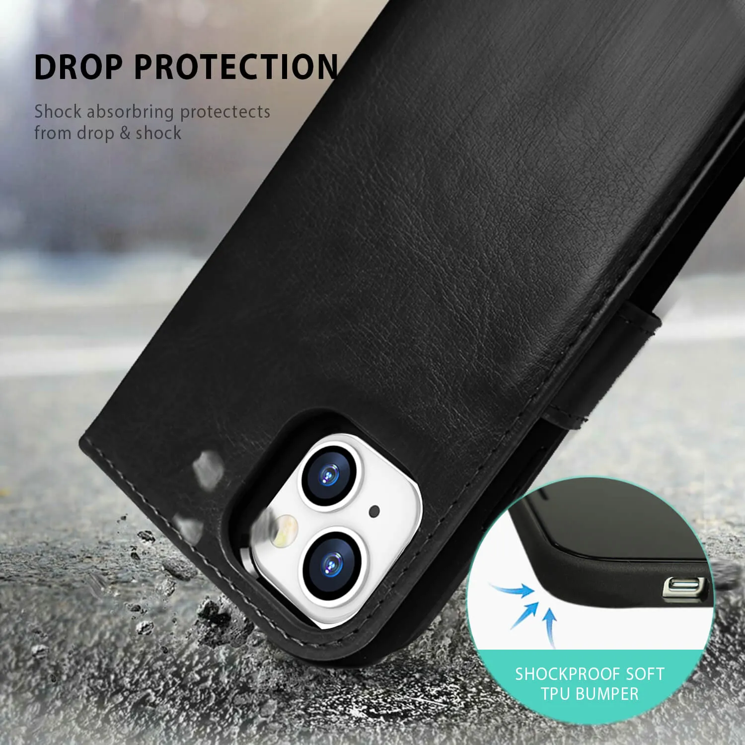 Tough On iPhone 14 Plus Magnetic Detachable Leather Case Black