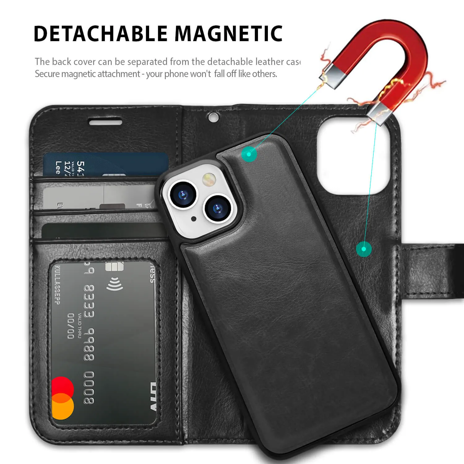 Tough On iPhone 15 Case Magnetic Detachable Leather