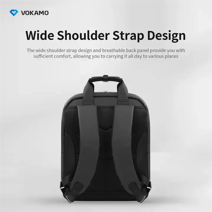 VOKAMO Backpack For Unisex, 16 Inches Large Capacity, PU Leather Backpack Black