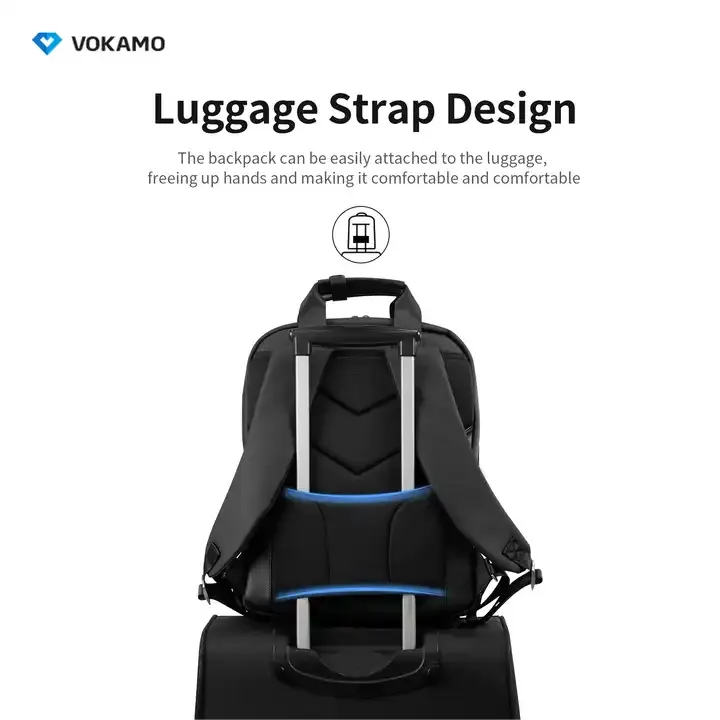 VOKAMO Backpack For Unisex, 16 Inches Large Capacity, PU Leather Backpack Black